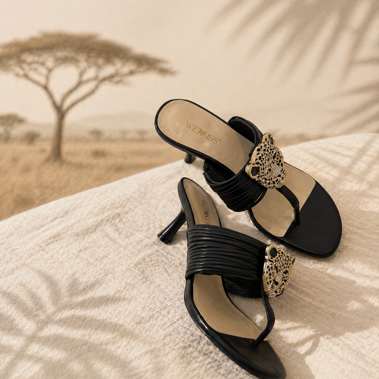 Leopard Luxe Embellished Black Heeled Sandals