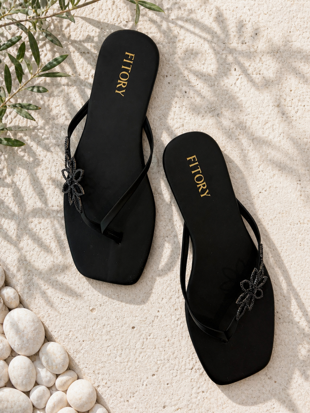 Noir Blossom Crystal Flats