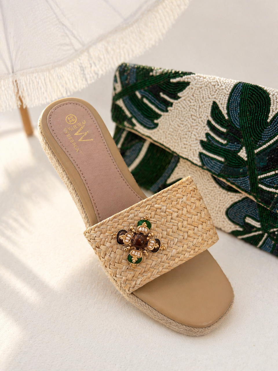 Emerald Luxe Raffia Platforms