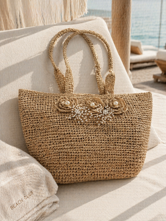 Pearl Oasis Oversized Raffia Tote