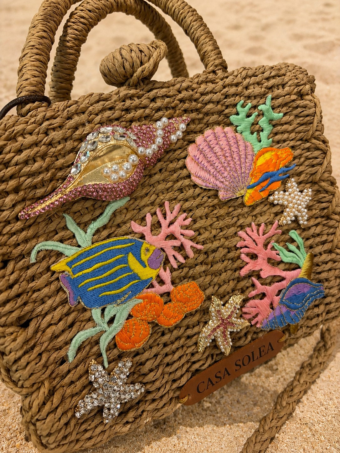 Midnight Bloom Straw Tote