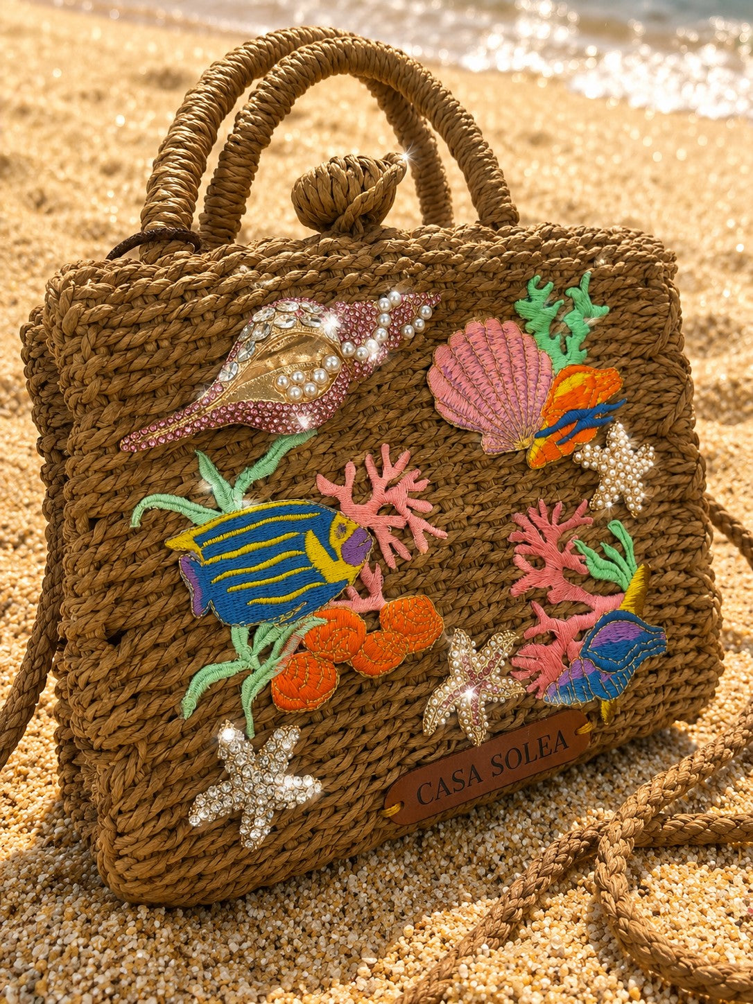 Midnight Bloom Straw Tote