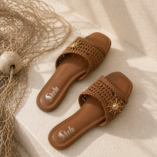Golden Soleil Woven Sandals