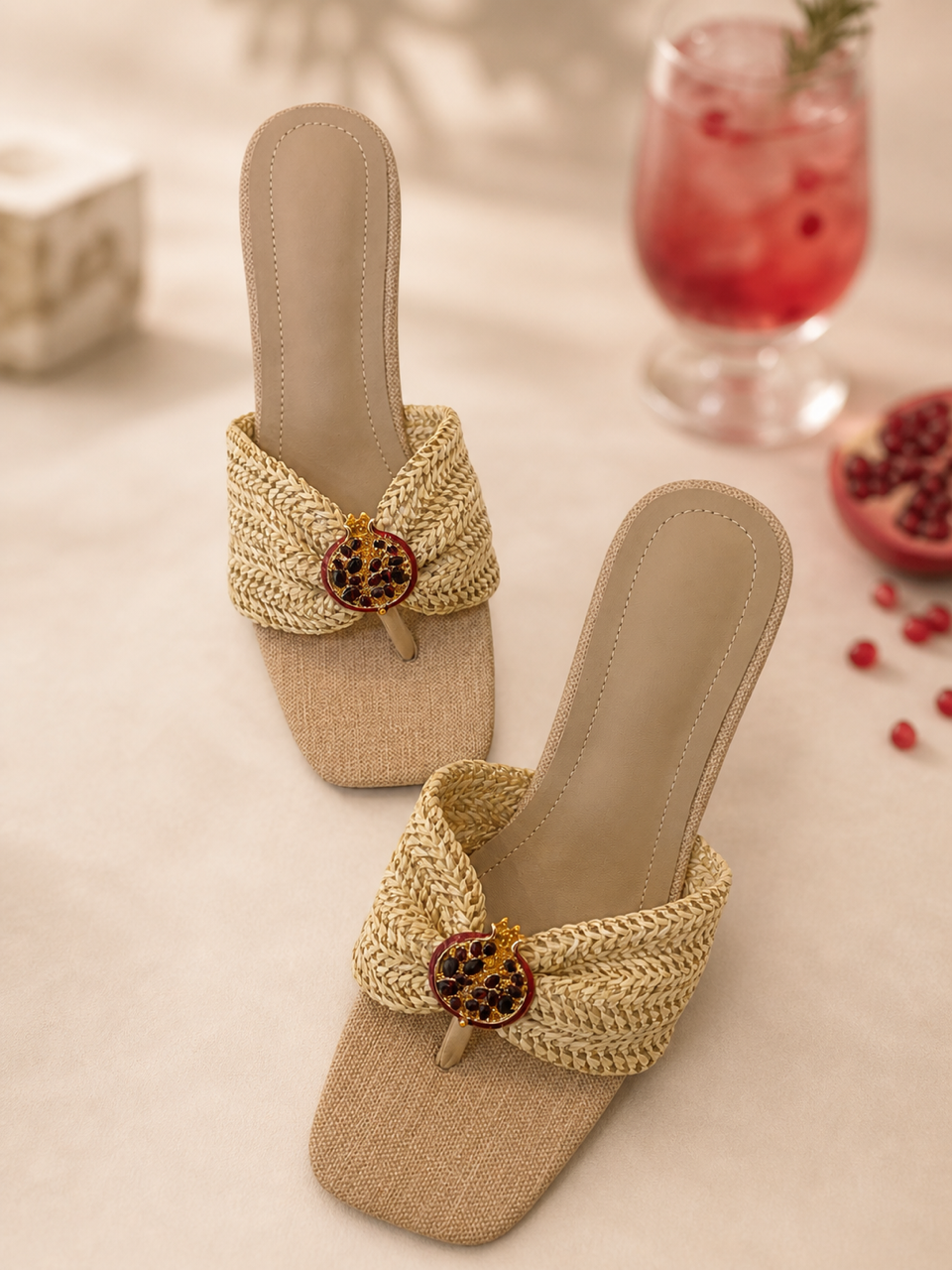 Pomegranate Glow Raffia Platforms