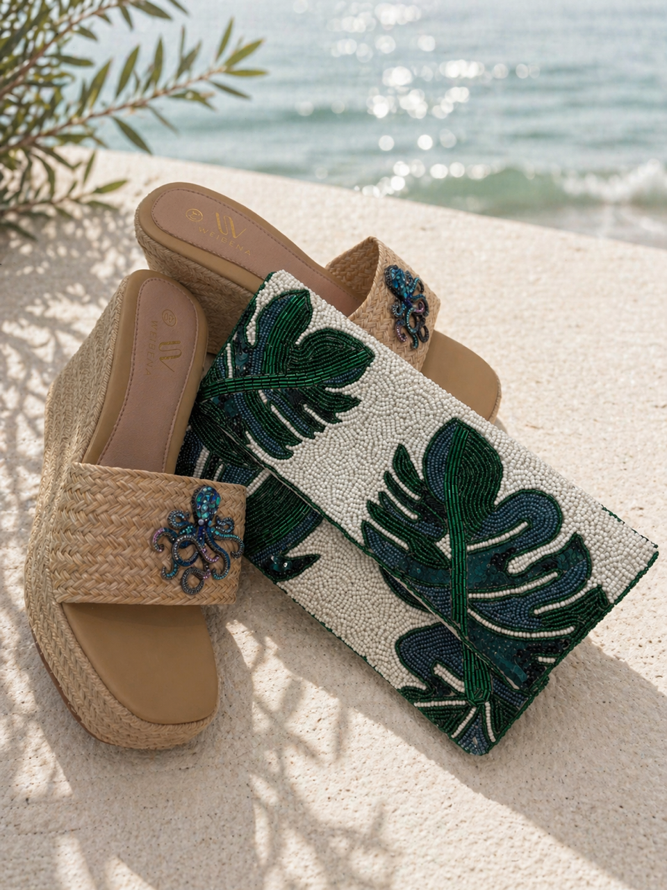 Emerald Tide Beaded Clutch