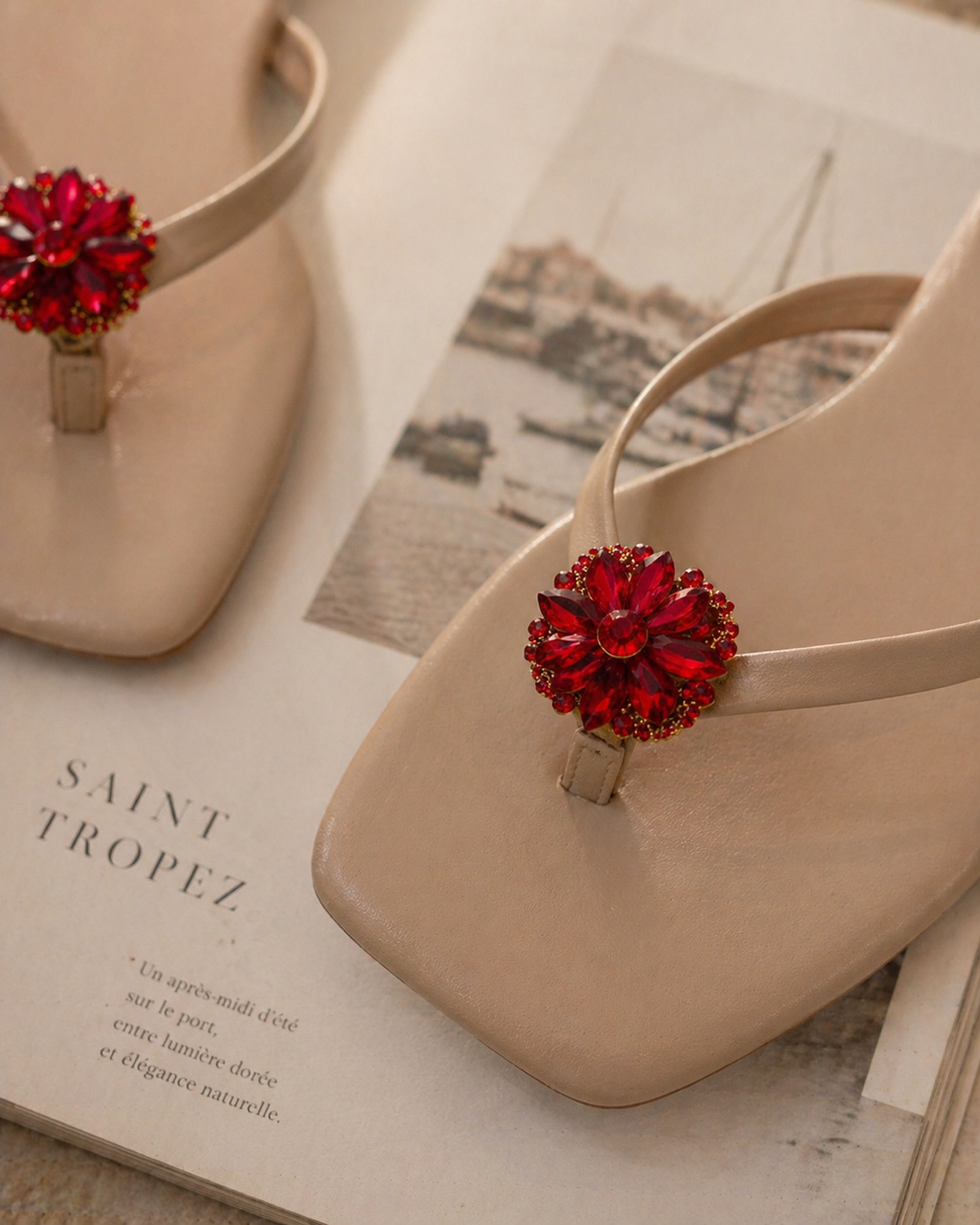 Ruby Blossom Nude Sandals