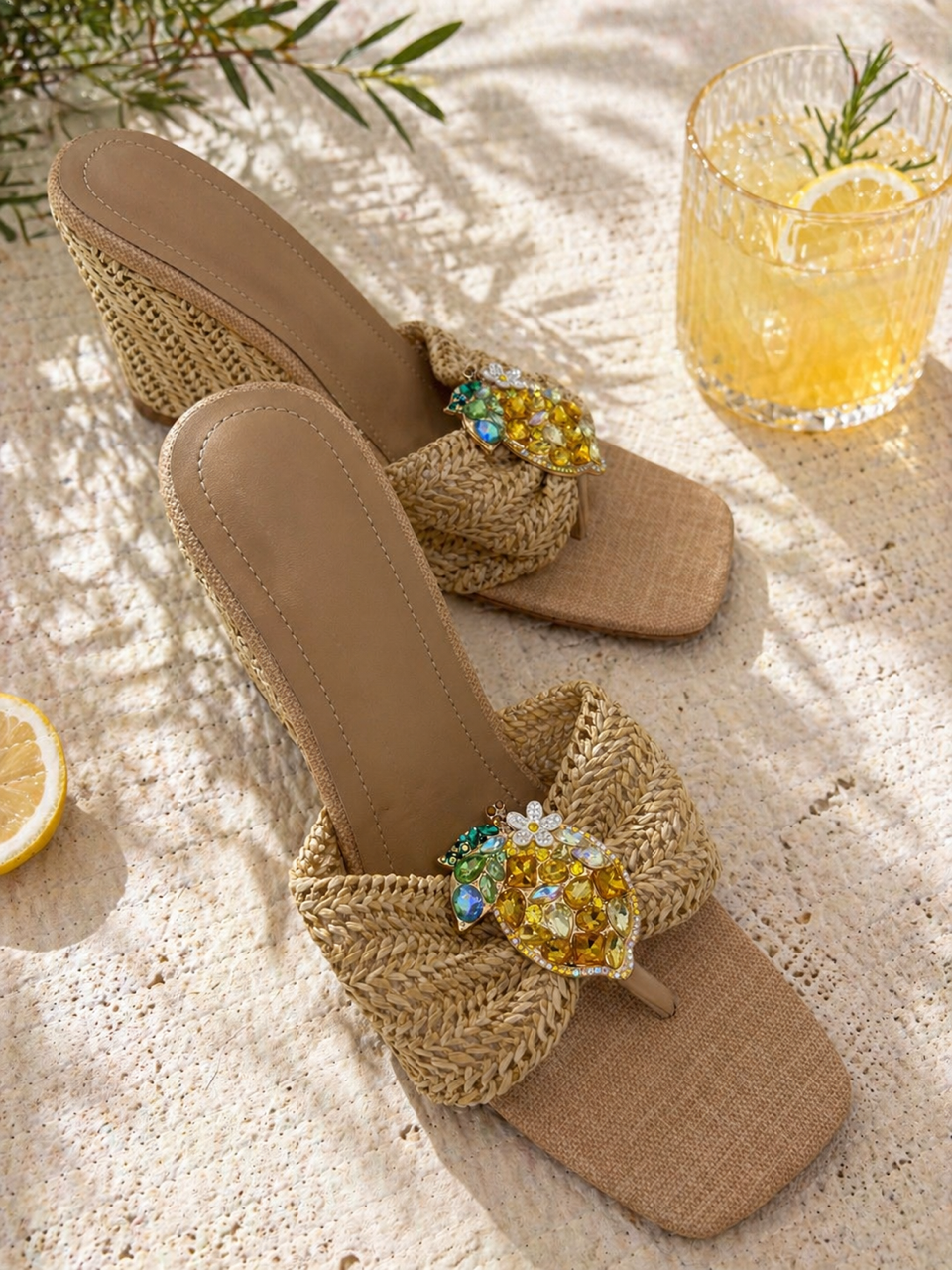 Citrus Jewel Raffia Heels