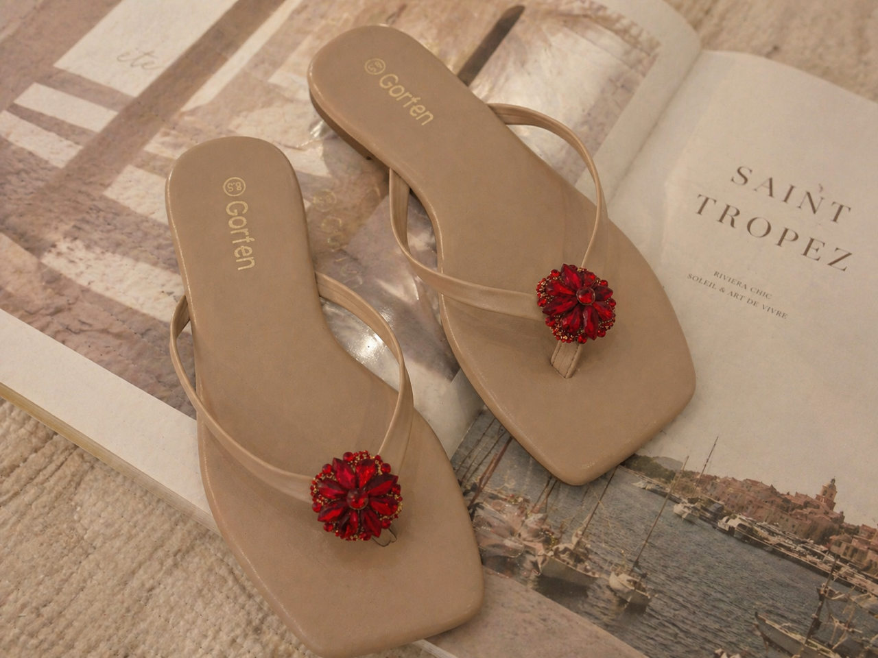 Ruby Blossom Nude Sandals