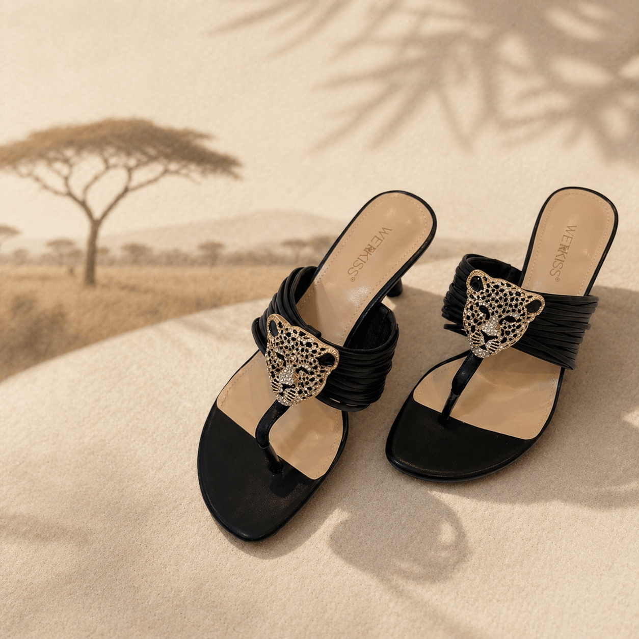 Leopard Luxe Embellished Black Heeled Sandals