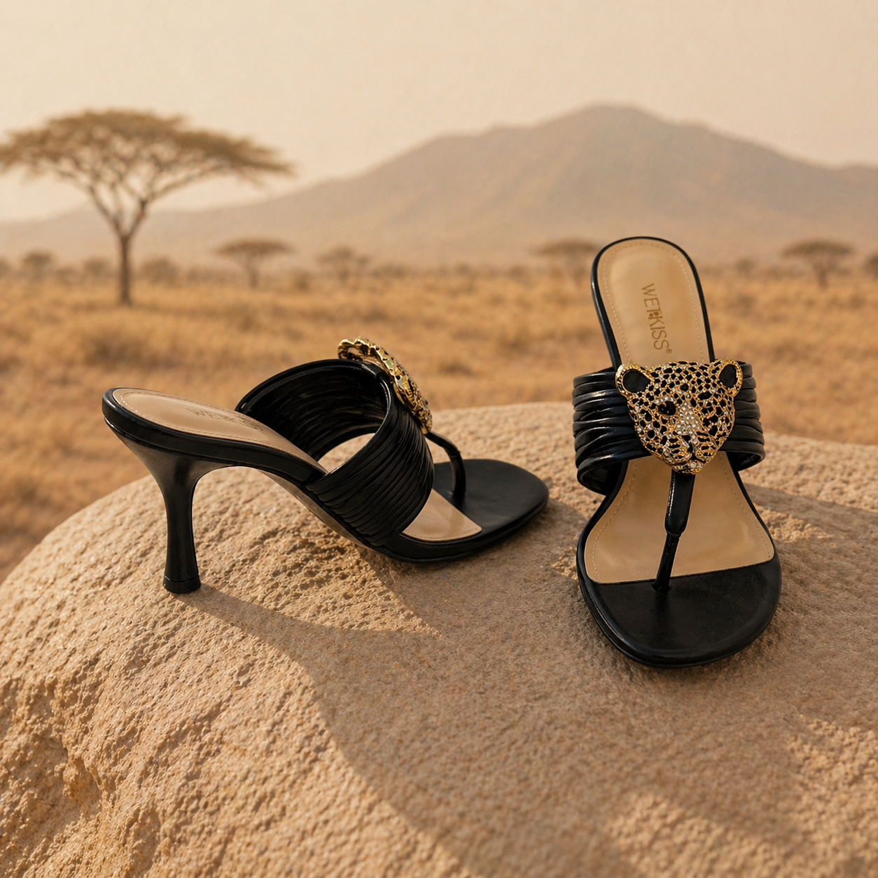 Leopard Luxe Embellished Black Heeled Sandals