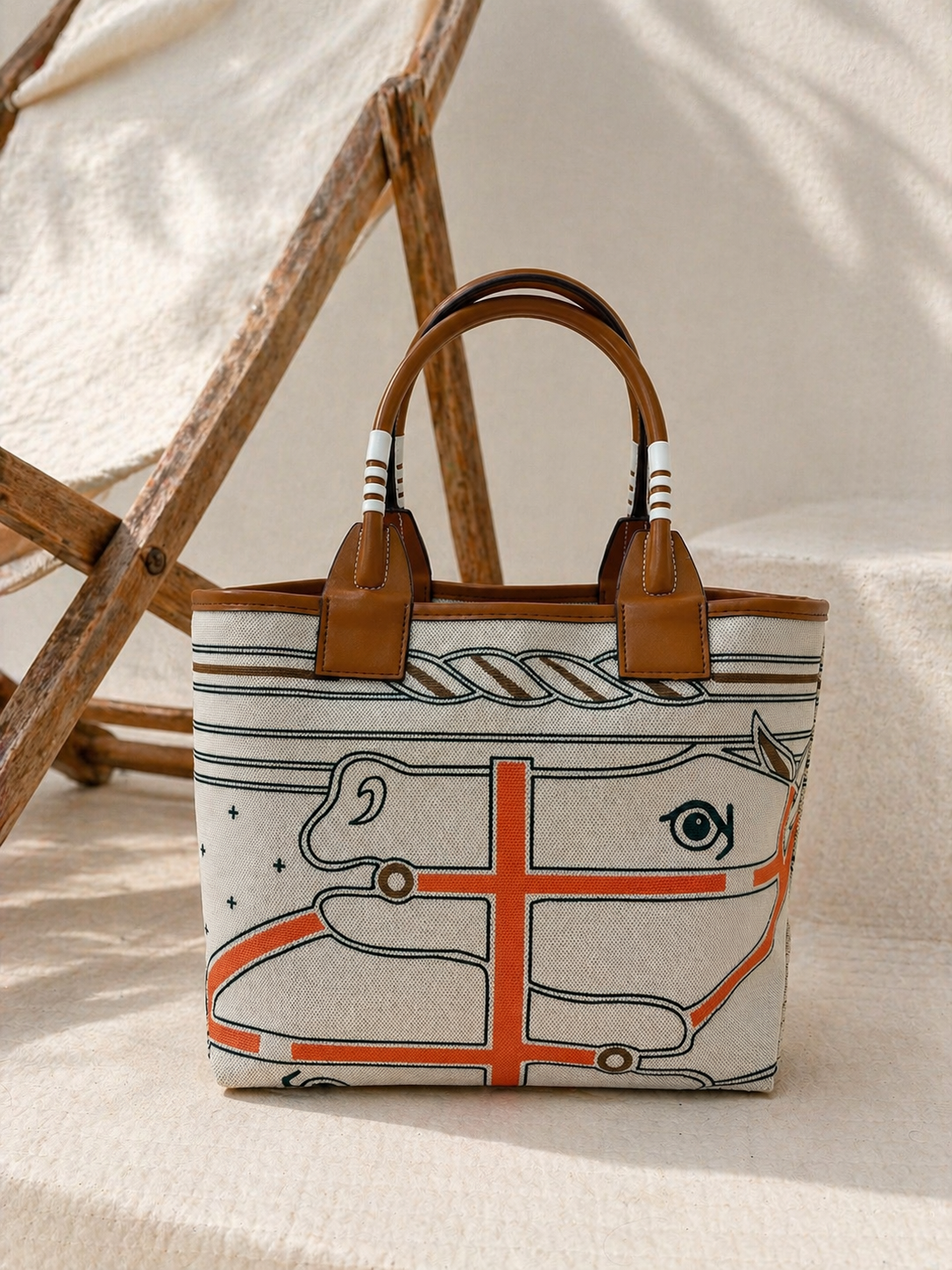 Heritage Print Structured Canvas Tote