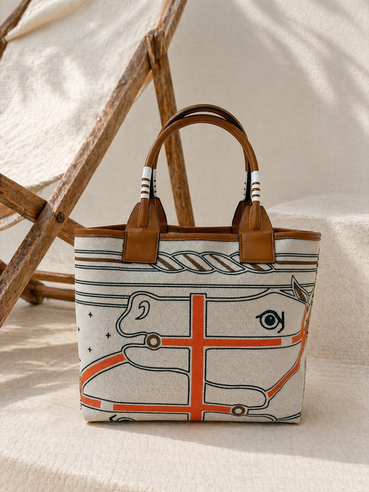 Heritage Print Structured Canvas Tote