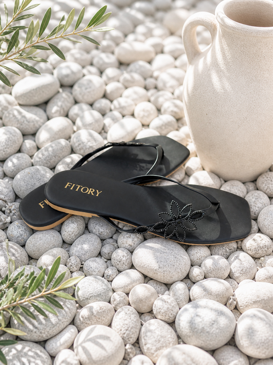 Noir Blossom Crystal Flats