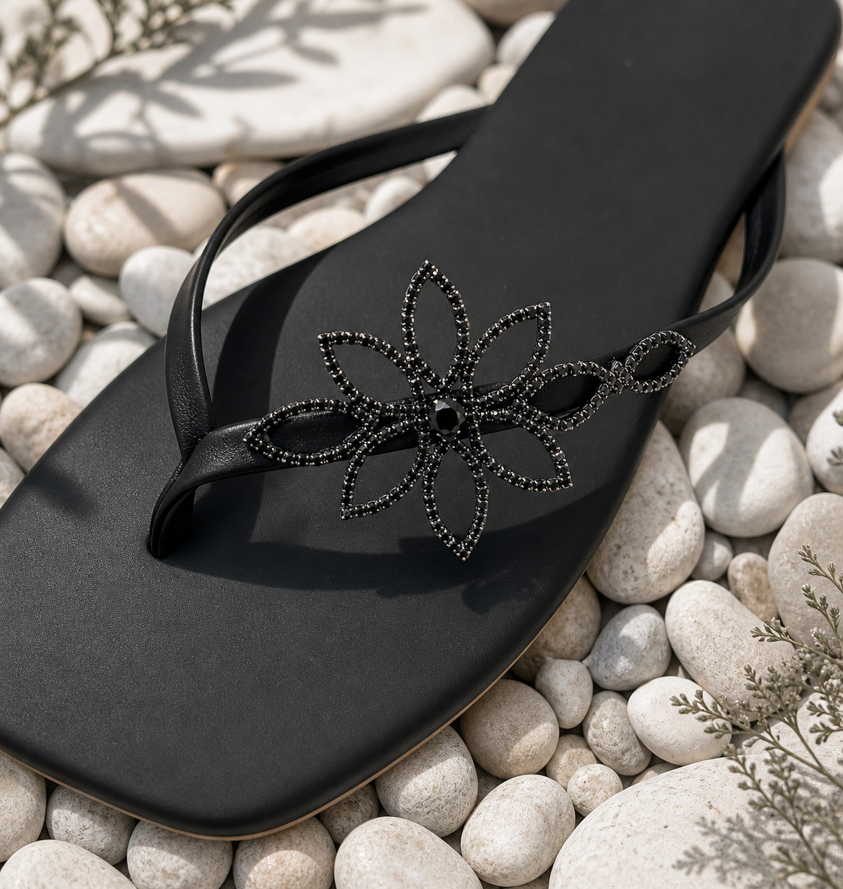 Noir Blossom Crystal Flats