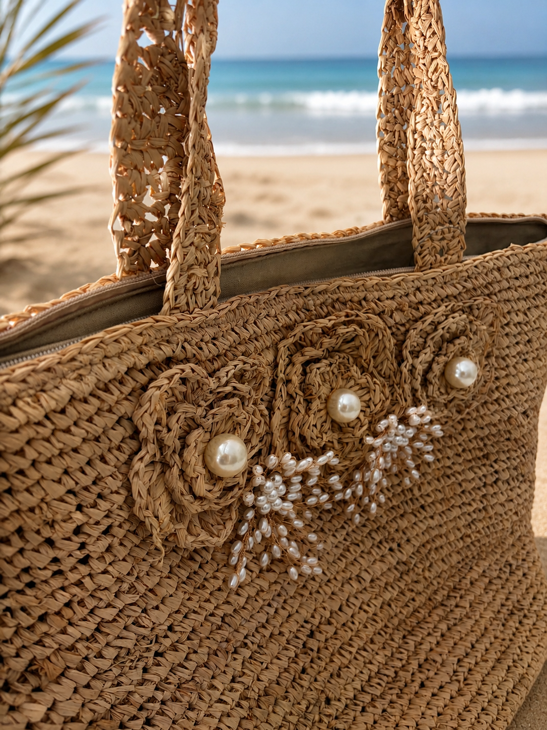 Pearl Oasis Oversized Raffia Tote