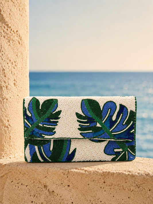 Emerald Tide Beaded Clutch