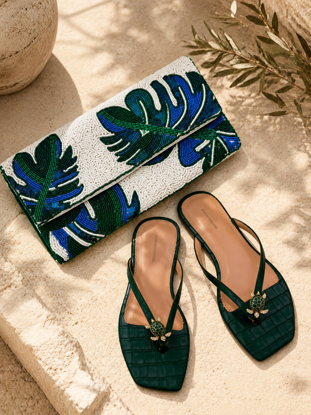Emerald Tide Beaded Clutch