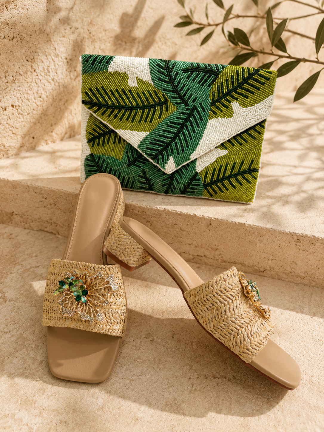 Palm Luxe Beaded Envelope Clutch