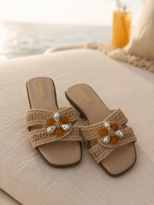 Amber Pearl Blossom Sandals