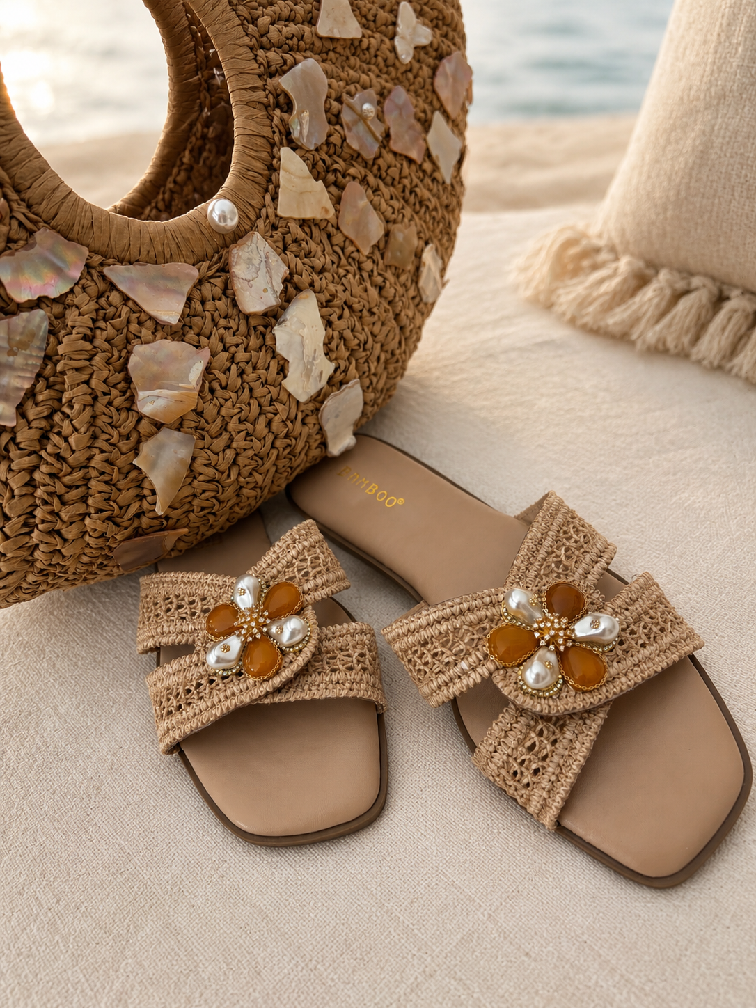 Amber Pearl Blossom Sandals