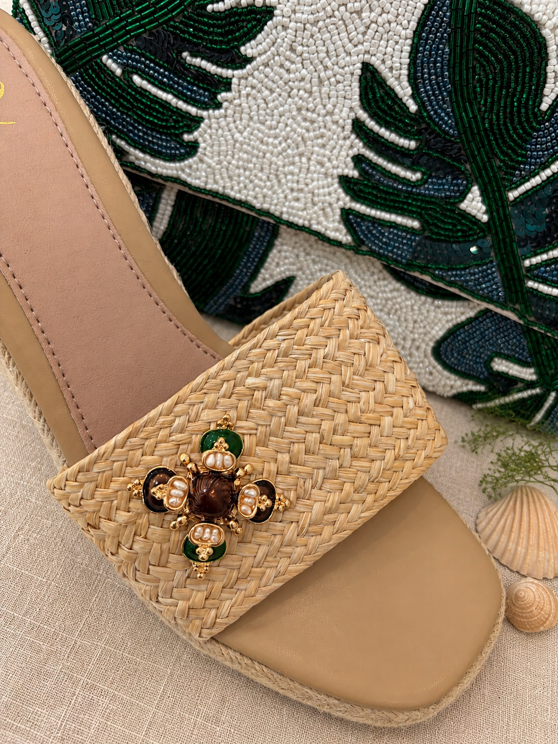 Emerald Luxe Raffia Platforms