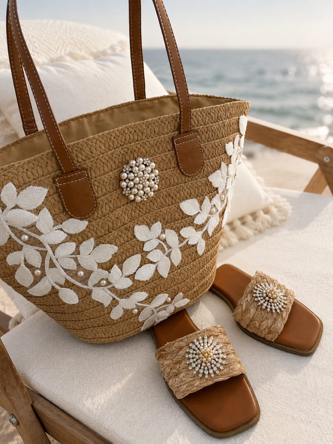 Pearl Soleil Raffia Slides