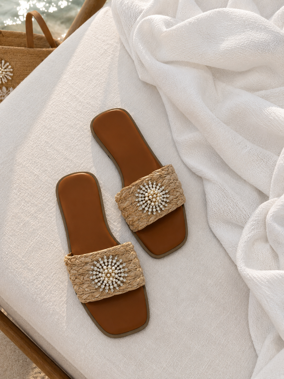 Pearl Soleil Raffia Slides