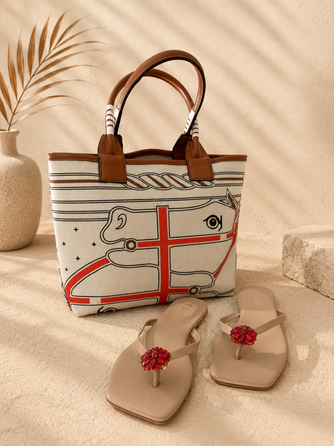 Heritage Print Structured Canvas Tote