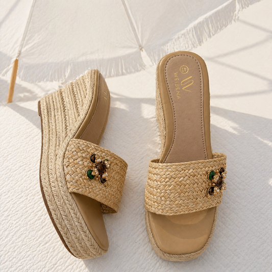 Emerald Luxe Raffia Platforms