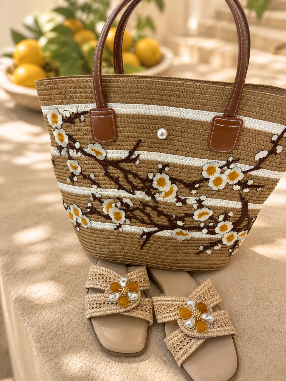 Amber Blossom Luxe Shoulder Tote