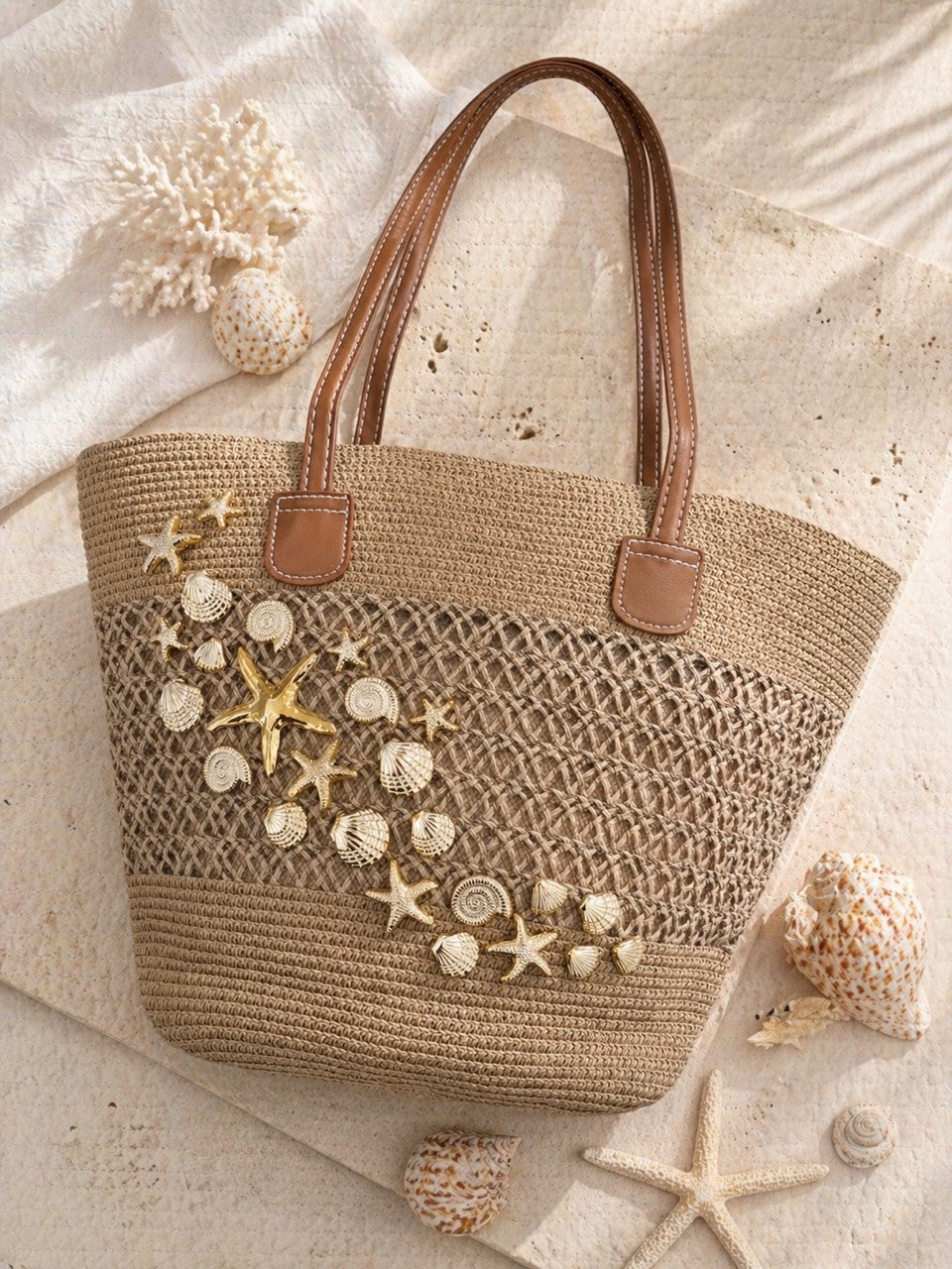 Golden Tide Woven Beach Tote
