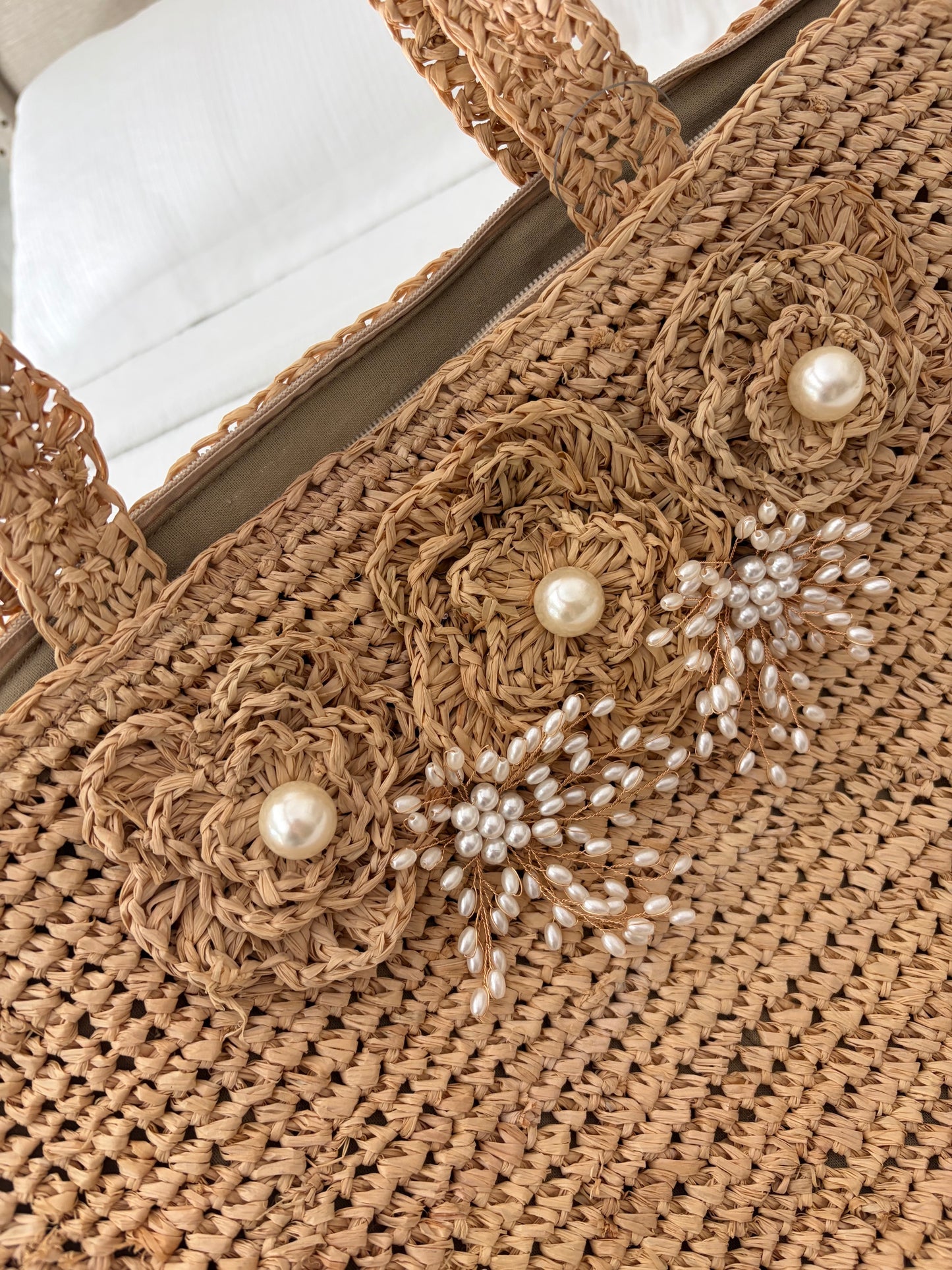 Pearl Oasis Oversized Raffia Tote